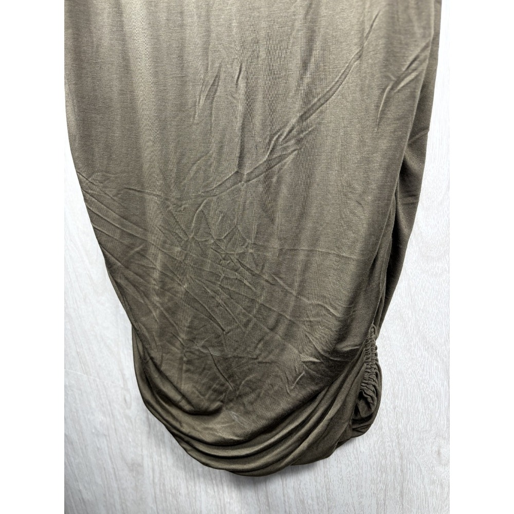 Good American Ruched Midi Dress Womens 6 Olive Fog Bodycon Wedding Guest - Picture 5 of 7